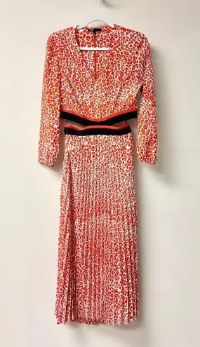 Maje Romilda Leopard-Print Cut-Out Pleated Midi Dress Orange/White Women's 2 / M