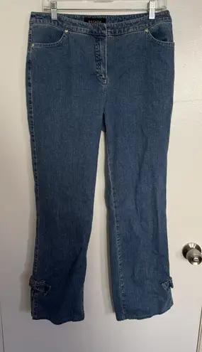 Escada Women's VTG Denim Jeans 12 With Slits And Bows Details Blue