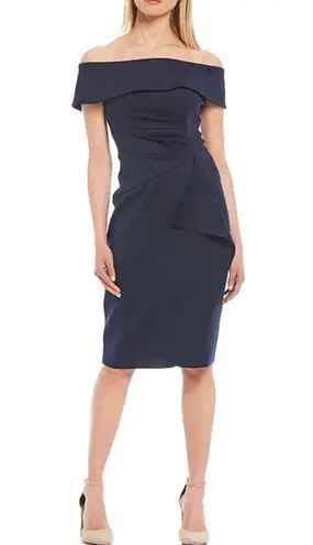 XScape Bow Off-the-Shoulder Scuba Knit Cocktail Dress, Navy Size 10 NEW w/o Tag