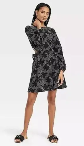 Universal Threads Universal Thread Balloon Long Sleeve Mini A-Line Dress - Black Floral Women's XS