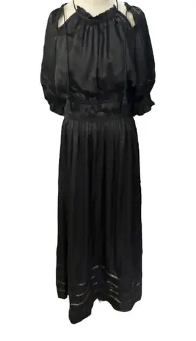 Cleobella silky black  Jasmine Maxi Dress Women’s Size medium Puff Sleeves Solid