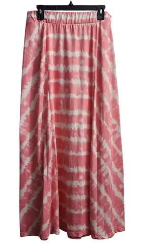 Maurice's  Maxi Skirt L Pink White Tie Dye Elastic Waist Long Summer Beach Casual‎