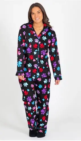 Warm comfy cozy dog lover paw print colorful flannel winter pajama set NWT 2X Size XXL