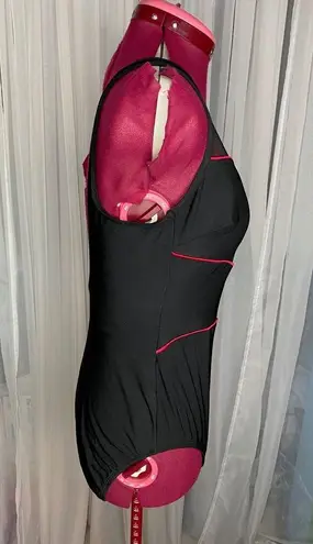 Robby Len swimfashion one piece swimsuit Vintage mesh black red Size 10