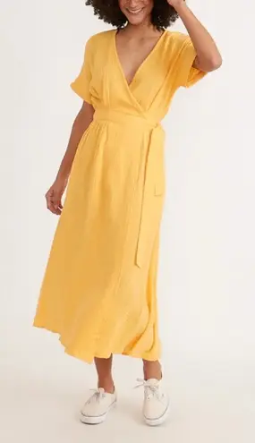 Marine layer Valencia Wrap Dress Golden Yellow Women's Large Adjustable Gauze