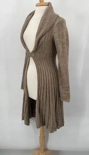 Beretti Open Front Duster Cardigan Wool Blend Sweater Buckle Taupe Womens Medium Tan