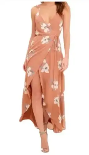 Lulus All Mine Rusty Rose Floral Wrap Dress High Low Ruffle Chiffon Tie Waist M Pink Size M