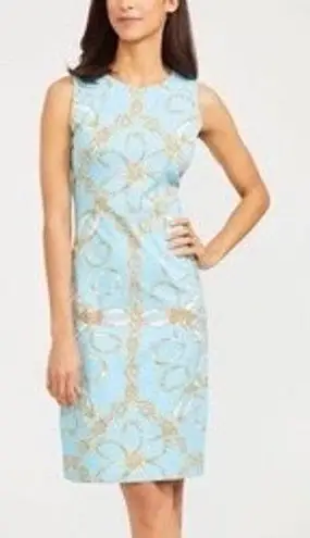J. McLaughlin Sophia Catalina Cloth Sheath Dress Womens Large Blue Career Preppy