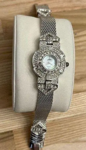 Alto Ladies Watch Crystal Embellishments Pearl Dial Stainless Weave Bracelet