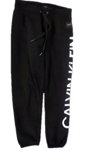 Calvin Klein |  | Cuffed Logo Print Drawstring Black Sweatpants Joggers