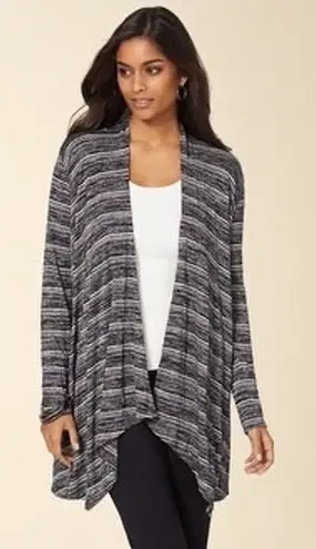 Soma Womens Cardigan Sz S Black Ivory Stripe Drape Front Wrap Melange Cozy