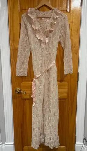 Vintage Feminine Gilead Lace Robe & Slip Set Pink Satin Trim Size Large NWOT