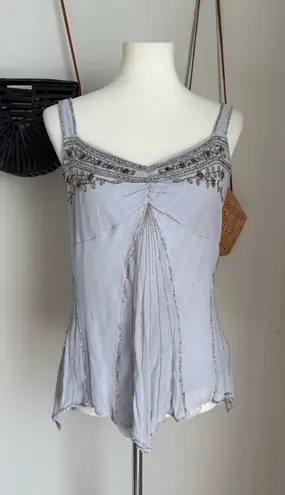 Alain Weiz Beaded Silk Camisole, Size 16 Gray