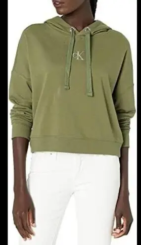 Calvin Klein Jeans  Olive Cropped Hoodie Sweatshirt Top