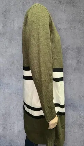 JODIFL women’s olive green striped open front knitted long cardigan sweater L