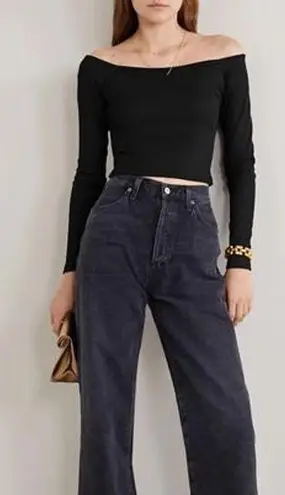 Alexander Wang Chain Embellished Off the Shoulder Black Long Sleeve Top