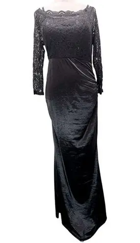 Black Full Length Dress Lace Top On Off Shoulder Bodycon Angel Fashions Formal Size L