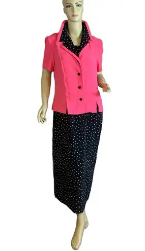 MISS DORBY BLACK & PINK W/WHITE POLK DOT DRESS & BLAZER SET VINTAGE 1990'S (12)