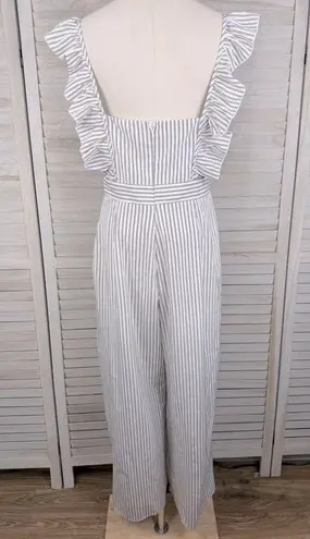 Allie Rose Striped Sleeveless Ruffle Jumpsuit White/Black-Large