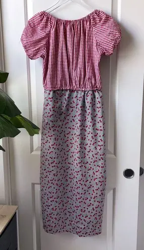 Handmade Pinup Style Dress Red Gingham and Cherry Print