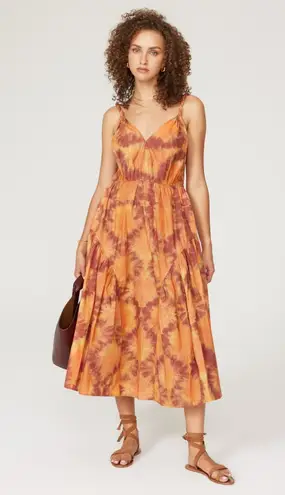 Ulla Johnson Valentina Orange Tie Dye Print A-Line Sleeveless Midi Dress Size 0