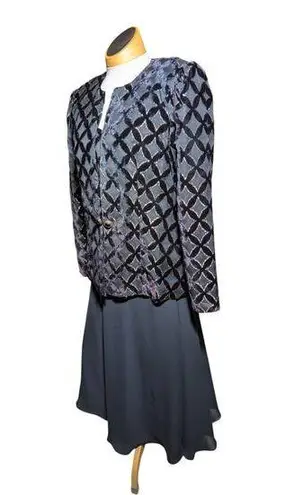 Vtg 1980s Patra Black Diamond Velvet Single Button Blazer Chiffon Skirt Set 12