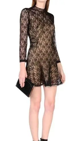 Alexander Wang $890 Lace 3/4 Sleeve Mini Dress with Slip Dress Black Womens US 4