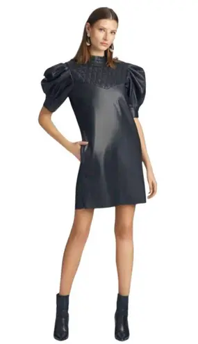 SACHIN + BABI Faux Leather Short Sleeve Shift Mini Dress Crew Neck Black Size XL/16 New