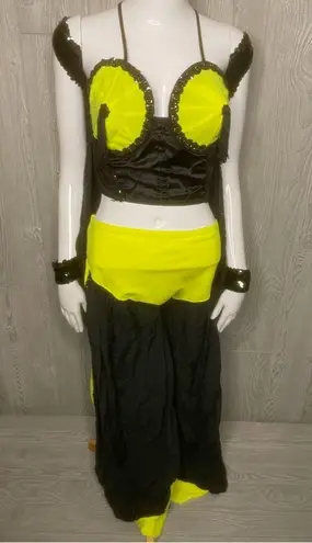 Belly dancing rave costume cosplay yellow black light costume hand made 6