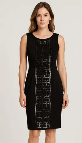 Karl Lagerfeld Paris Black Gold Studded Sleeveless Sheath Dress Career Sz 16