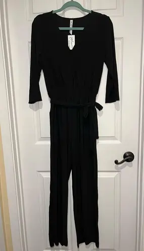 Ny Collection Size Petite Medium Black Jersey Belted Jumpsuit