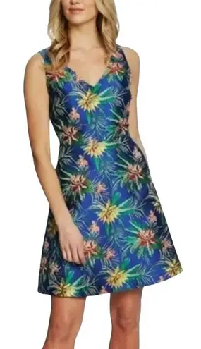 CeCe Havana Fiesta Jacquard Tropical Floral Print Mini Dress Womens 8 Sleeveless