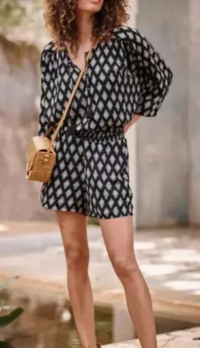 Garnet Hill Black White Diamond Print Remi Draped Romper