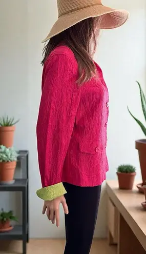 Coldwater Creek Jacket Blazer. Pink w/Green Trim. Textured Cloth Unlined.