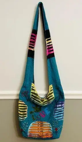 Flying High Boho Blue Multicolor Embellished Shoulder Crossbody Bag