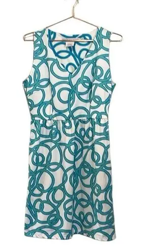 Gretchen Scott  White & Turquoise Blue Sleeveless V-Neck Pleated Dress - M