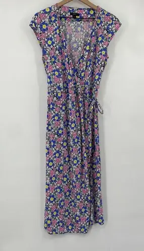 J.Crew  Fabrizia Floral Print Midi Wrap Dress Tie Waist V Neck Surplice Womens S