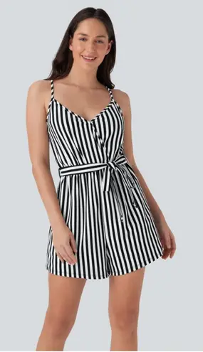 Halara NWT V-neck Snap Belted Stripe Waffle Jumpsuit with Pockets size m