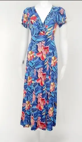 Rokoko Wrap Floral Maxi Dress SMALL Blue Split front Short Sleeve NEW