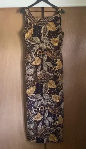 Vintage 90s animal print jungle sleeveless column maxi dress, size 12