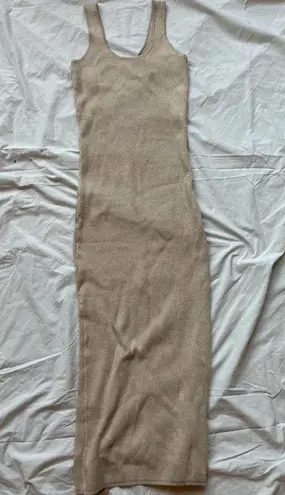 House of Harlow 1960 x Revolve gold maxi dress with scope neck and slit in back