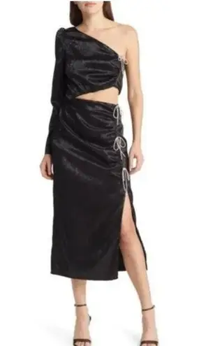 NWT Wayf Ella Floral Flower Jacquard Crystal Jewel Bow Tie Cut Out Midi Dress XL