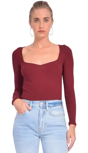 Ba&sh Burgundy Ribbed Long Sleeve Slim Top Lady T Shirt Size Medium