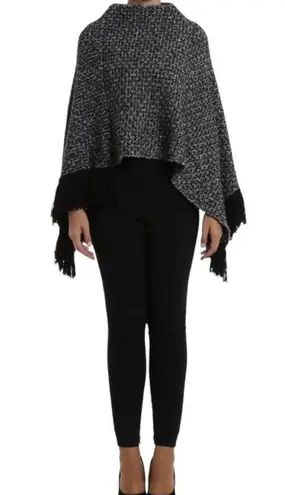 Dolce & Gabbana 100% cashmere marled grey knit fringed poncho