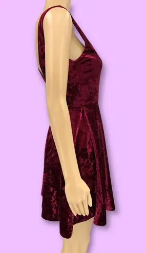 Lulus MEDIUM Red This Night Crushed Velvet Plunge Backless Fit Flare Mini Dress