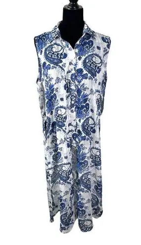 Mechant Boho Bohemian Blue White Topper Sheer Kimono Swim Coverup Size Medium