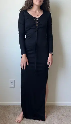 L'Agence L’agence Black Lace Up Long Sleeve Maxi Dress