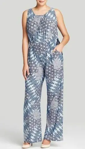 MELISSA MASSE Blue Geometric Print Knit Jumpsuit NEW Size 1X