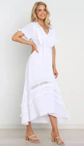 Petal and Pup Womens Chelsea White Ruffle Boho Midi Dress 0