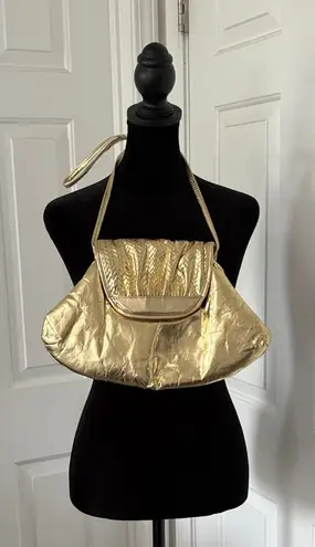 Unique Vintage 80s Gold Leather Shoulder Bag